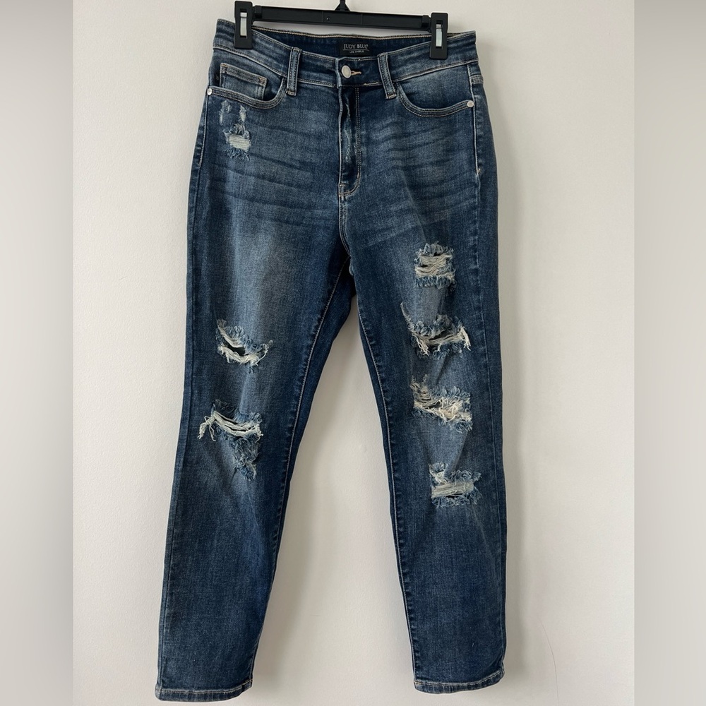 Judy Blue Boyfriend Fit Jeans Women Size 7 28 Distressed Medium inseam 27”